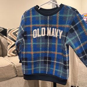 Old Navy Blue Plaid Sherpa Crewneck Sweatshirt